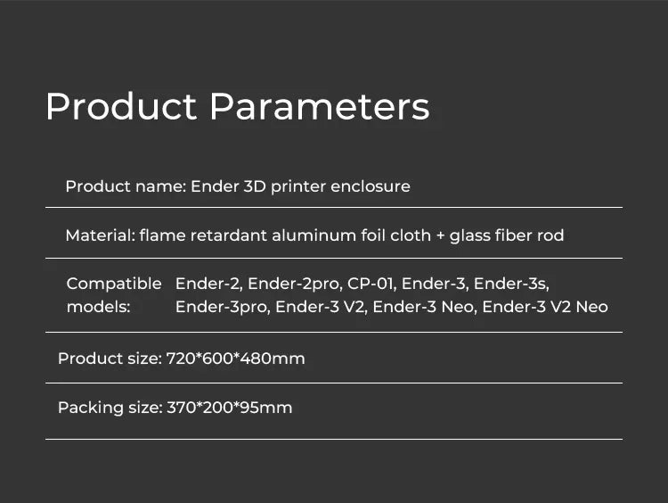 Creality Ender Enclosure Upgrade Fireproof Dustproof Constant Temperature 3D Printer Parts Protective Cover for Ender-3 Series